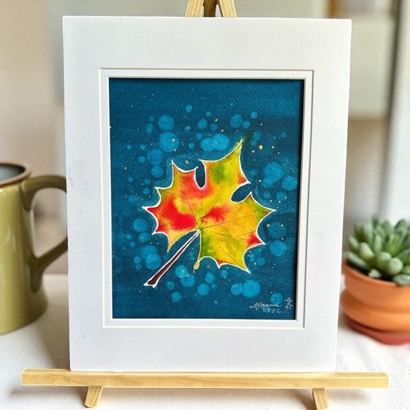 Other - Hand-Made New Watercolor Art Autum Leaf